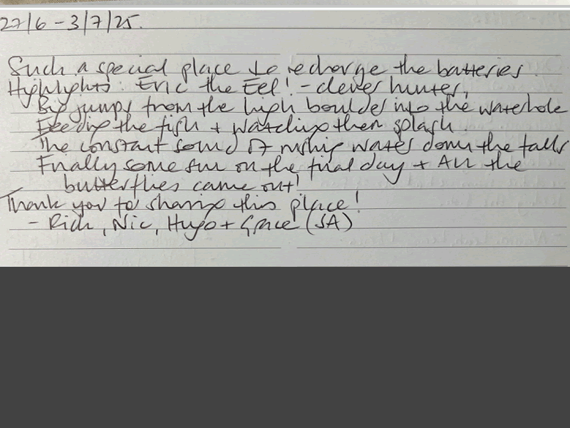 Handwritten customer review from July expressing satisfaction with the Westin king mattresses