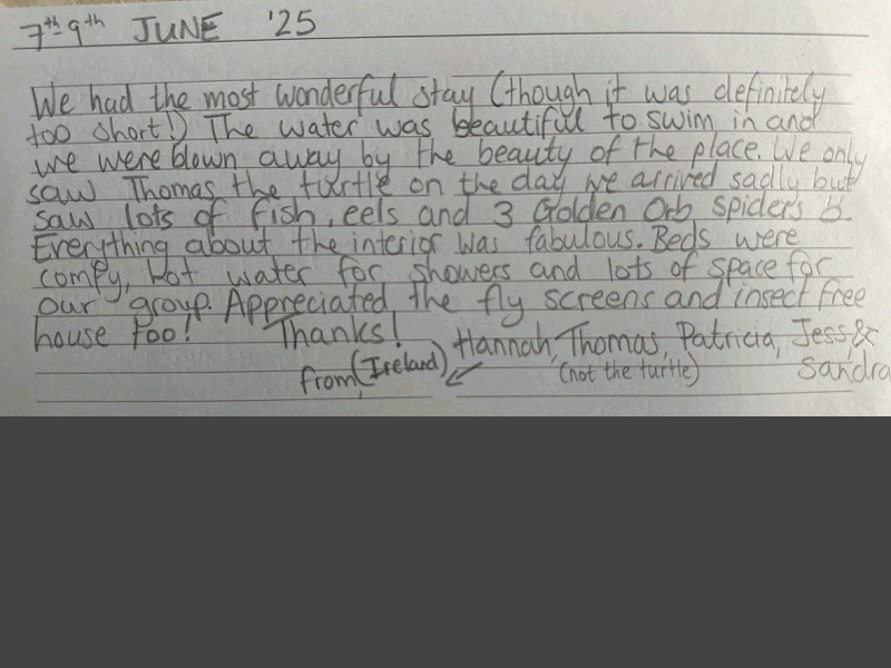 Handwritten explorer feedback from June reviewing local tour options and river cruises